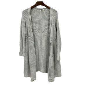 Anthropologie Moth Long Light Gray Open Knit Cashmere & Cotton Blend Cardigan M